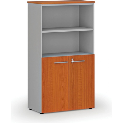 Primo Kombinovaná kancelárska skriňa GRAY, dvere na 2 poschodia, 1434 x 800 x 420 mm, sivá/čerešňa