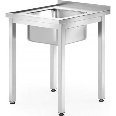 Levý boční stolek s jedním umyvadlem bez police - přišroubovaný, HENDI, Kitchen Line, 600x700x(H)850mm