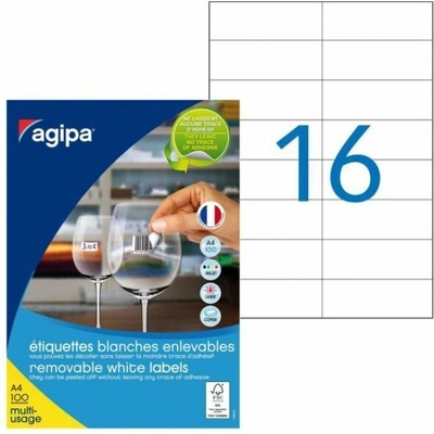 Etikety univerzálne odnímateľné 105x37 mm Agipa A4 100 hárkov