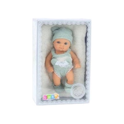 LEAN Toys Baby Doll with Blanket, White and Gray Outfit, Hat, 18 cm