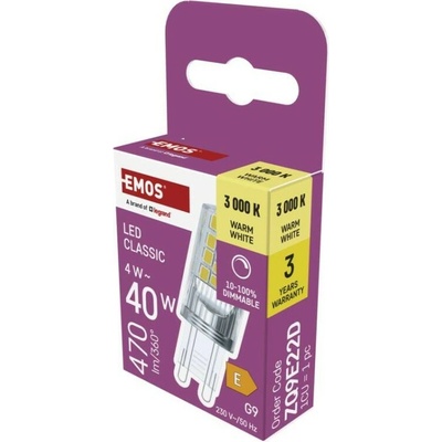 Emos LED žárovka Classic JC / G9 / 4,2 W 40 W / 470 lm / teplá bílá / stmívatelná