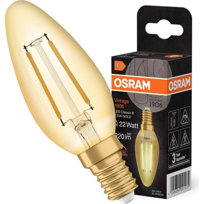 Osram Žiarovka LED 1906 E14 2,5W/824 CLB25 FILAMENT GOLD sviečka