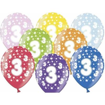 Silné balóny 30 cm metalický mix narodeniny č. 3 PartyDeco