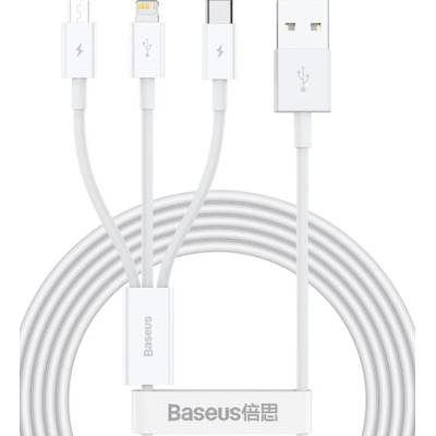 CAMLTYS-02 Superior Бърз кабел за зареждане 3в1 USB-C, Lightning, MicroUSB 1, 5m бял (493871)