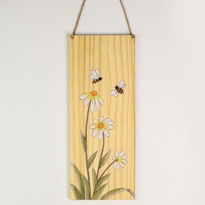 AKCIA! ZÁVES TABUĽKA KVETY DREVO 30x12x1CM NATUR