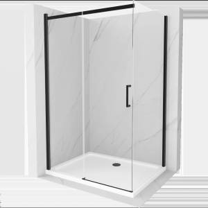 Mexen Omega плъзгаща се душ кабина 110 x 90 см, прозрачна, черна + корито Flat, (825-110-090-70-00-4010B)