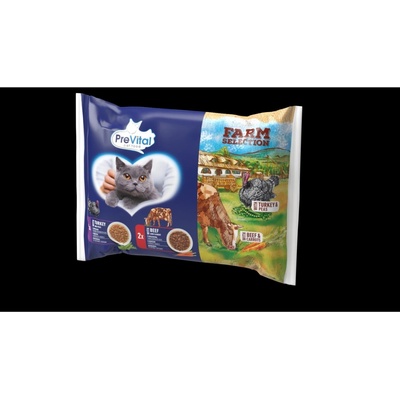 PreVital Cat Farm Selection hovädzie a krůtí v omáčke se zeleninou 4 x 85 g