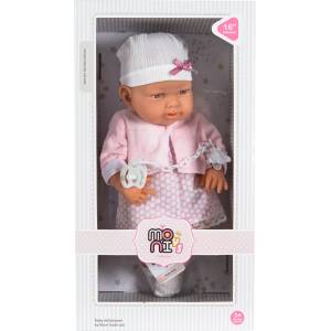 Moni Кукла бебе Moni Toys - 41 cm, с розова рокля и биберон (111924)