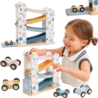 Viga Toys - dřevěná autodráha se skluzavkou PolarB, se 4 autíčky