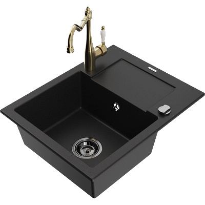 Mexen Enzo гранитна мивка с 1 корито с отцедник и кухненски смесител Carla, черен - 6506-77-670700-50-B (6506-77-670700-50-B)