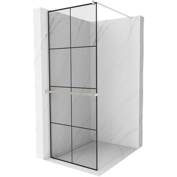 Mexen Kioto+ душ кабина с рафт Walk-in 90 x 200 см, черна решетка, матиран никел - 800-090-121-97-77 (800-090-121-97-77)