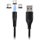 Maxlife MXUC-02 magnetický USB - Lightning + USB-C + microUSB, 2A, 1m, černý