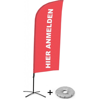 Jansen Display Kompletní sada reklamní vlajky ve tvaru křídla, Přihlášení, červená, německy Křížová Základna, 1273 x 3030 mm