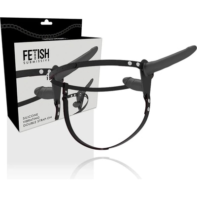 Вибриращ страп-он, двойно проникване, 15см. - Double Strap-on Black (D-221278)