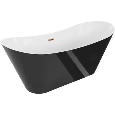 Mexen Celia свободностояща вана 170 x 75 см, бяла/черна, преливник розово злато (52331707575-60)
