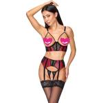 Cottelli Collection Elegant Matte Look with Velvet Lace Suspender Set 3-pcs 2215721 Red XL