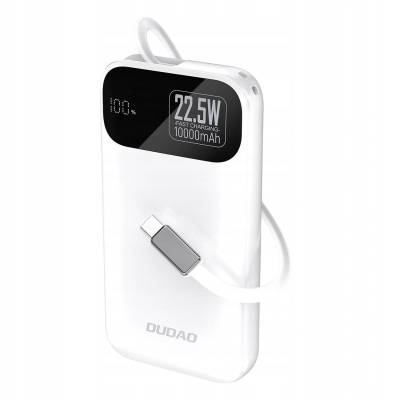 Dudao K31 10000 mAh 22.5W PD Power Bank с вграден кабел, бял (DDA507)