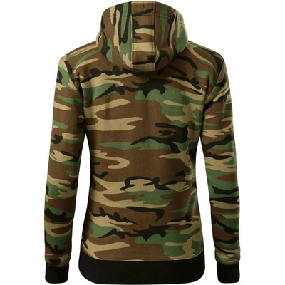Mikina dámska trendy zipper s kapucňou hnedý maskáč