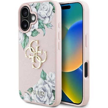 GUESS Калъф Guess Grained Roses Big 4G logo iPhone 16 - розов