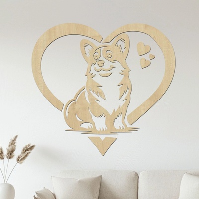 dřevo života Dřevěná dekorace Corgi láska Rozměry (cm): 40x37, Zvolte barvu dekoru: Javor