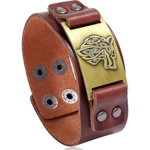 HARAHU Мъжка гривна BR-33185 - Wolf / Кафява KP33185