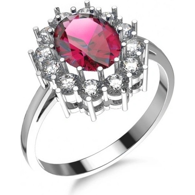 Couple prsten Diana s červeným zirkonem bílé zlato 68500044