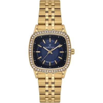 Daniel Klein DK. 1.13944-3 Premium, Дамски часовник- Правоъгълен корпус с кристали, черно-син циферблат, златна верижка от неръждаема стомана