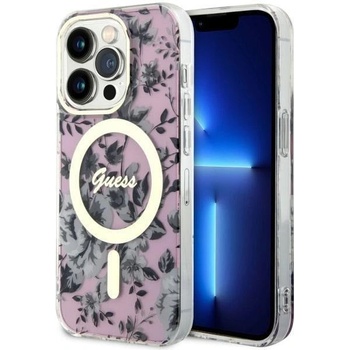 GUESS Кейс Guess GUHMP14XHCFWSP за iPhone 14 Pro Max 6.7"", розов / розов, твърд, Flower MagSafe (GUE002731-0)