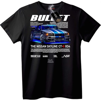 NOONEBRAND Тениска Nissan Skyline GT-R R34 Куршум - 2XL, Black
