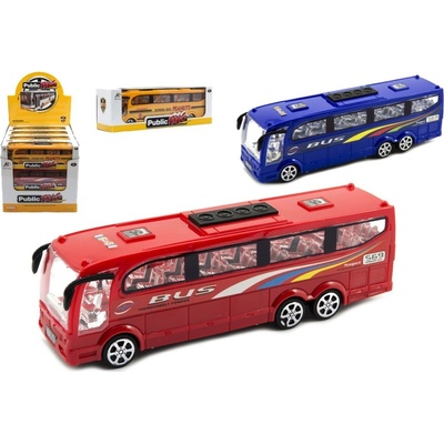 Teddies Autobus plast 25cm na zotrvačník 3 farby v krabici 26x8,5x7cm 12ks v boxe