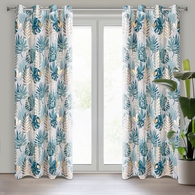 Takoy Závěs KERI s motivem exotických listů zvýrazněný zlatým potiskem 140 x 250 cm-HF-429556 | 140 x 250 cm