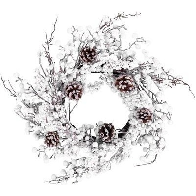 MagicHome Veniec so zasneženými guličkami a šiškami 50 x 50 x 14 cm