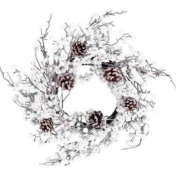 MagicHome Veniec so zasneženými guličkami a šiškami 50 x 50 x 14 cm