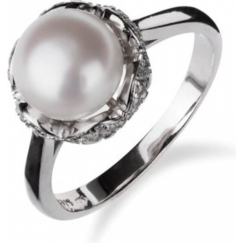 Meucci prsten ze stříbra s perlou a zirkonovým zdobením SP74R