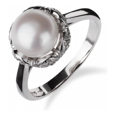 Meucci prsten ze stříbra s perlou a zirkonovým zdobením SP74R