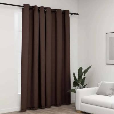 Zatemňovací závěs s kroužky vzhled lnu taupe 290 x 245 cm