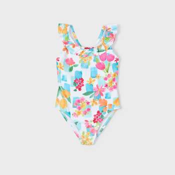 MAYORAL Цял бански тюркоаз с цветя за мини момиче Майорал