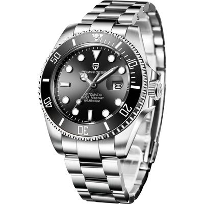 Pagani Design Мъжки часовник Pagani Design Submariner, Механичен, Сребрист / Черен (PD-1639-SILVER-BLACK)