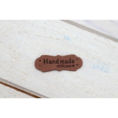 Pro Háčkování Hand Made koženková cedulka se srdíčkem 15x40 mm hnědá