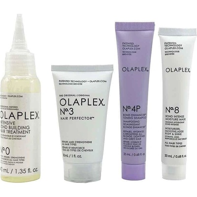 Olaplex Unbreakable Blondes Kit NO. 0 péče 40 ml + NO. 3 vlasová kůra 30 ml + šampon 20 ml + maska 20 ml
