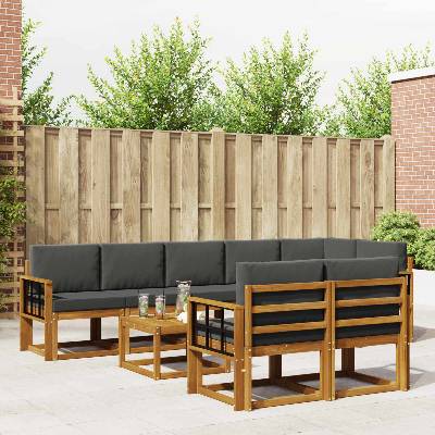 vidaXL Комплект дивани за открито 9 pcs Натурален и Антрацит (3366615)