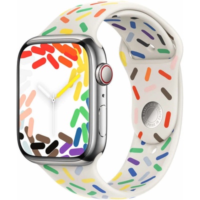 Apple Оригинална силиконова каишка за Apple Watch 42мм, 44мм, 45мм, Ultra 49мм - Apple Watch Pride Edition Sport Band (бял) (mrtp3zm/a)