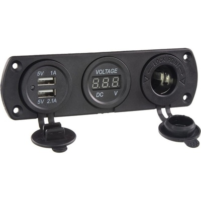 STU 34695 Trojitá zásuvka do panelu CL, Voltmetr, 2x USB nabíječka