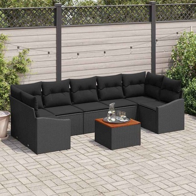 vidaXL Градински Софа Комплект със съхранение 8 pcs Черно полиратан (3356469)