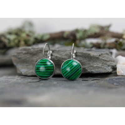 Prosperk náušnice ocelové s Malachitem S0013