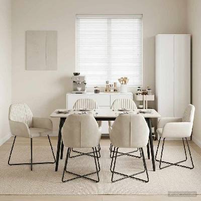 vidaXL Обедени столове 6 pcs Кадифе Кремаво 55 x 50 x 84 см (3428389)