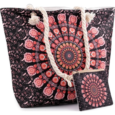 Prima-obchod Letní plážová taška mandala paisley s taštičkou 39x50 cm 5 korálová černá