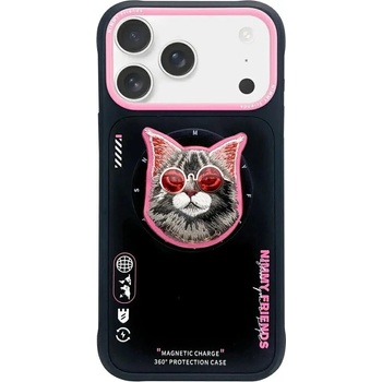 Nimmy Калъф Nimmy Glasses Cool Cat MagSafe за iPhone 17 Pro - черен и розов (6971080314414)