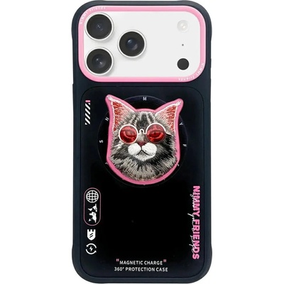 Nimmy Калъф Nimmy Glasses Cool Cat MagSafe за iPhone 17 Pro - черен и розов (6971080314414)