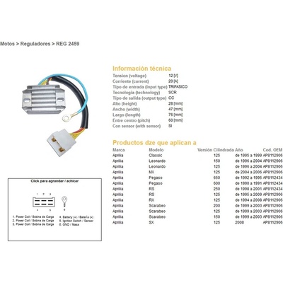 DZE regulátor napětí APRILIA PEGASO 600/650 90-95; RS 125/250 95-09; RX 125 94-08; LEOnardo; SCARABEO (ESR087)